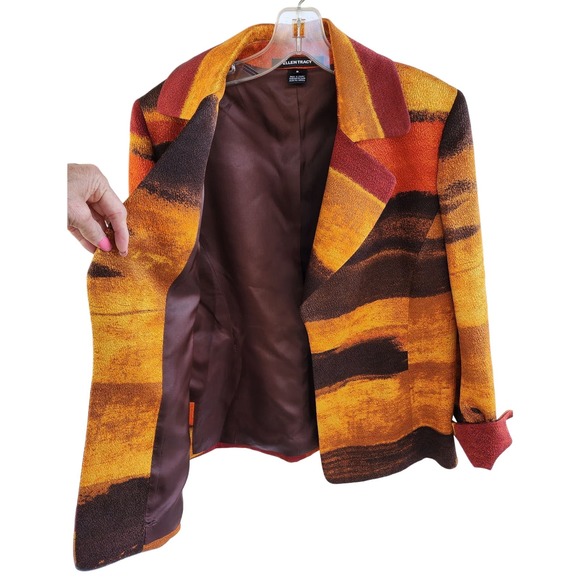 EllenTracy Silk & Wool Open Blazer  Sz 8 VTG 90s All Seasons Serengeti Sunset - Picture 11 of 12